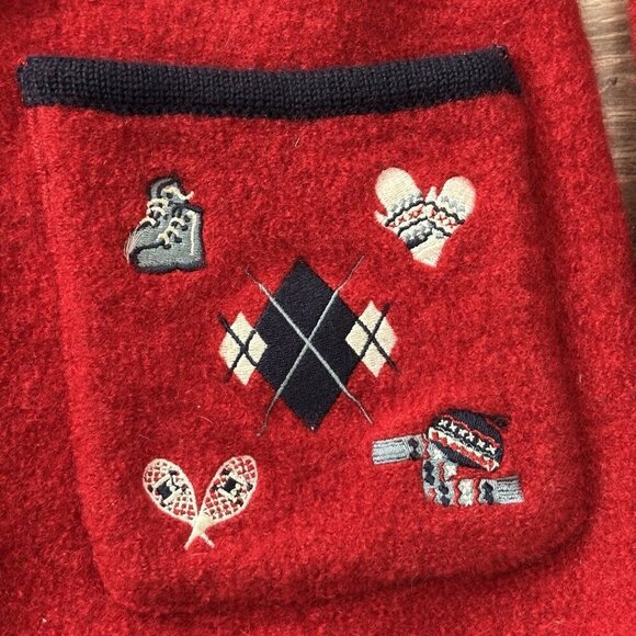 Item Co Red Boiled 100% Wool Metal Button Cardigan Sweater Womens S Embroidered - Picture 4 of 16